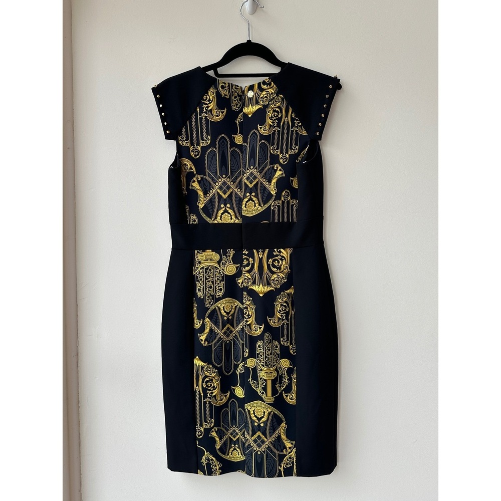 Versace Collection Gold and Black Fatima's Hand Print Dress - Picture 3 of 6
